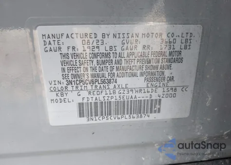 2023 Nissan Kicks Sv Xtronic Cvt z USA, uszkodzony, nr VIN 3N1CP5CV6PL563874